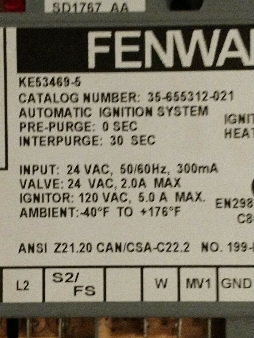 Fenwal 35655312021 Automatic Ignition Control System